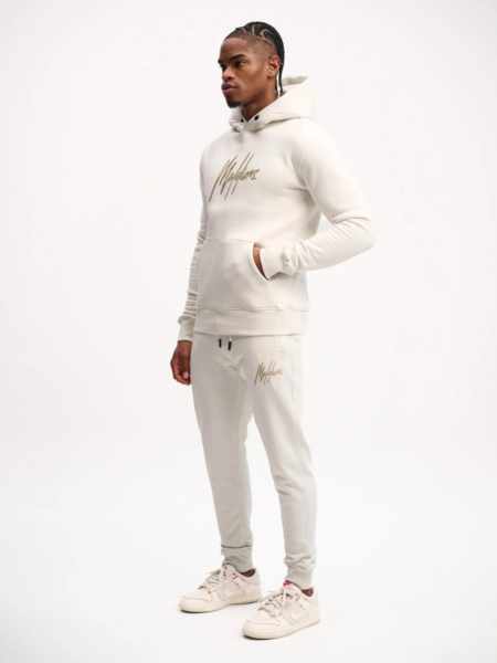 Malelions Malelions Striped Signature Hoodie - Off White/Taupe