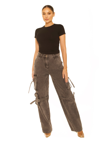 La Sisters Denim Cargo Pants - Grey