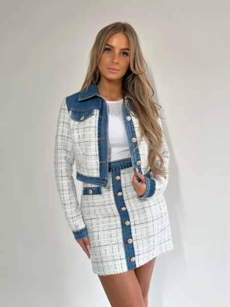 Guess Natalie Jacket - Check Tweed White