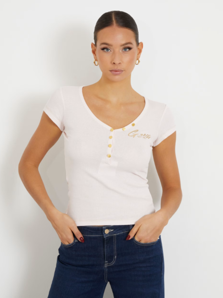 Guess Guess SS Henley Olympia Top - Pure White