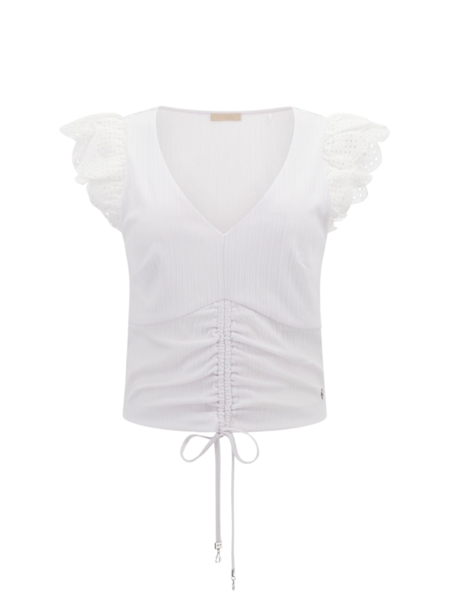 Guess Sangallo Sleeve Elena Top - Pure White