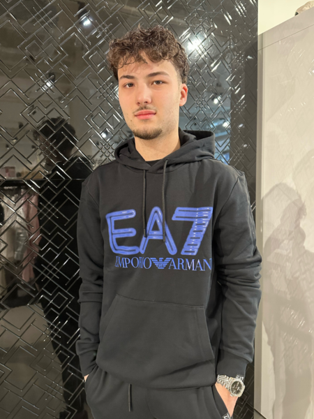 EA7 Emporio Armani Logo Print Hoodie - Black/Blue