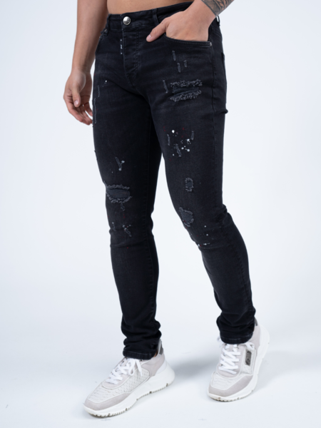 AB Lifestyle AB Lifestyle Slim-Fit Denim Paint Jeans - Jet Black