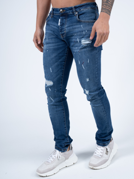 AB Lifestyle AB Lifestyle Slim-Fit Denim Paint Jeans - Dark Blue