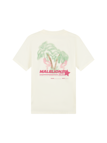 Malelions Hotel T-Shirt - Off White/Hot Pink