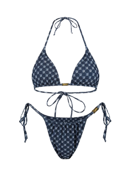 Malelions Women Tara Monogram Bikini Set - Navy/Light Blue