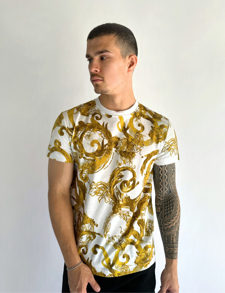 Versace Jeans Couture Men Allover Color T shirt White Gold