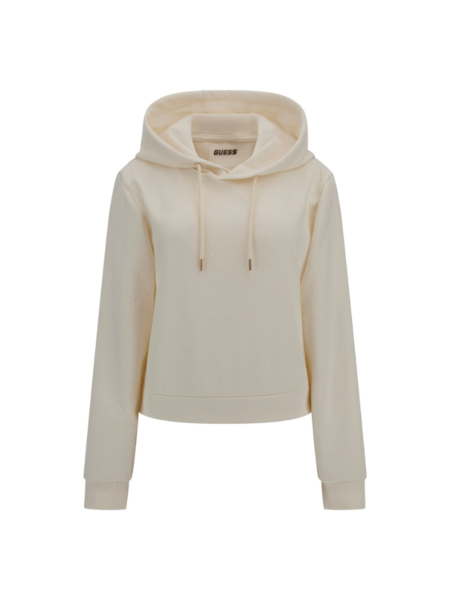 Guess Peony Logo Hoodie Sweatshirt - Peony Dove White