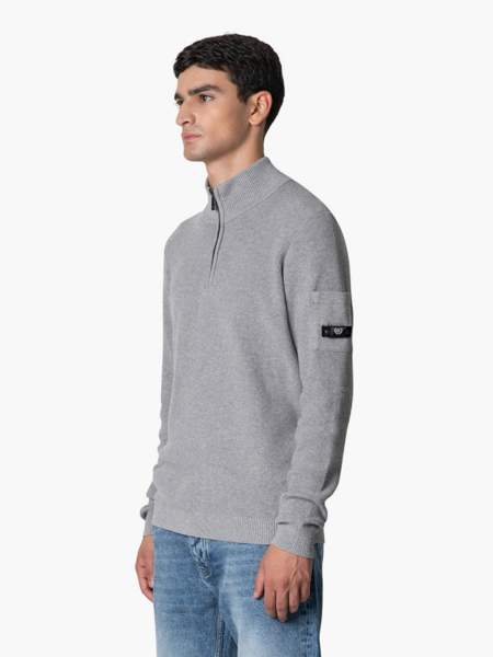 Quotrell D'azur Knitted Halfzip - Grey Melee