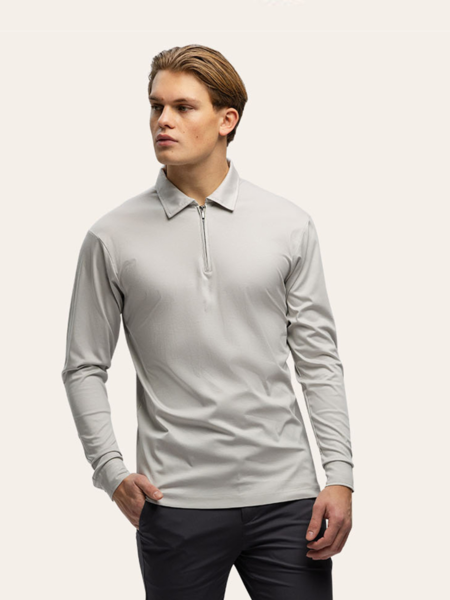 TriaD'oro Polo Zip Long Sleeve - Light Grey TriaD'oro TriaD'oro Polo Zip Long Sleeve - Light Grey