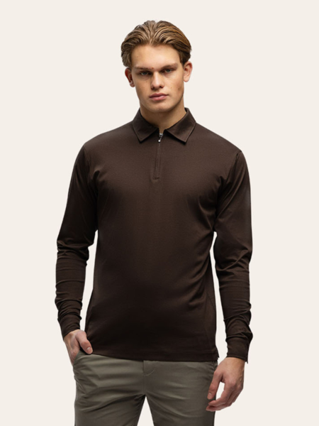 TriaD'oro Polo Zip Long Sleeve - Brown TriaD'oro TriaD'oro Polo Zip Long Sleeve - Brown