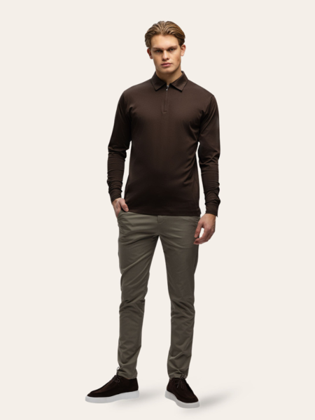 TriaD'oro Polo Zip Long Sleeve - Brown TriaD'oro TriaD'oro Polo Zip Long Sleeve - Brown