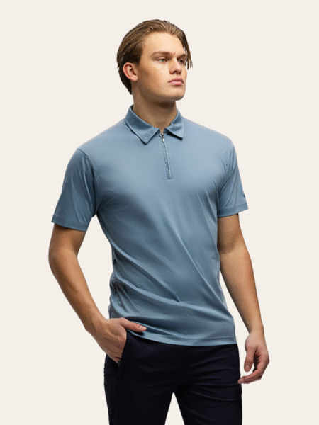 TriaD'oro TriaD'oro Polo Zip Short Sleeve - Steel Blue TriaD'oro Polo Zip Short Sleeve - Steel Blue