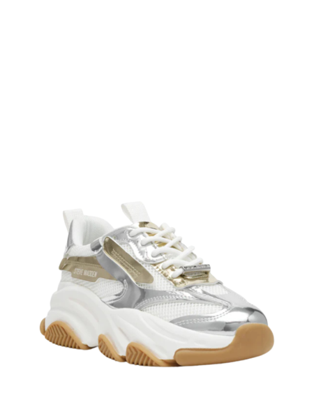 Steve Madden Possession-E Sneaker - Silver/Gold Cream Steve Madden Steve Madden Possession-E Sneaker - Silver/Gold Cream