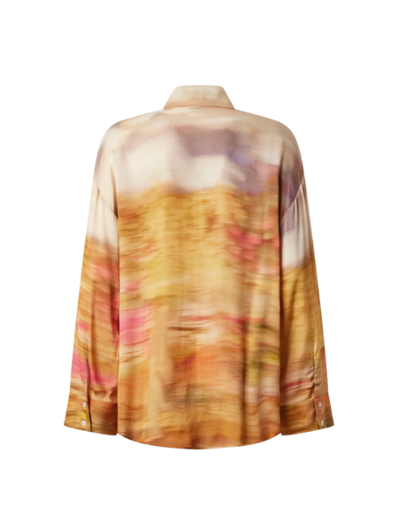 Pinko Life Camicia Satin Blouse - Multi-Color Beige Print Pinko Pinko Life Camicia Satin Blouse - Multi-Color Beige Print
