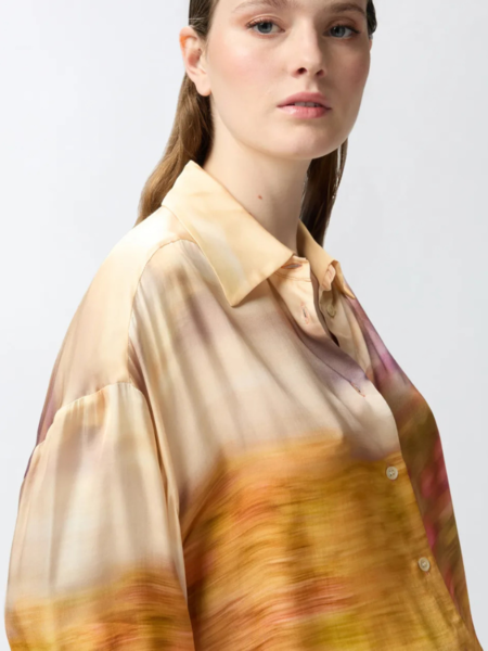 Pinko Life Camicia Satin Blouse - Multi-Color Beige Print Pinko Pinko Life Camicia Satin Blouse - Multi-Color Beige Print