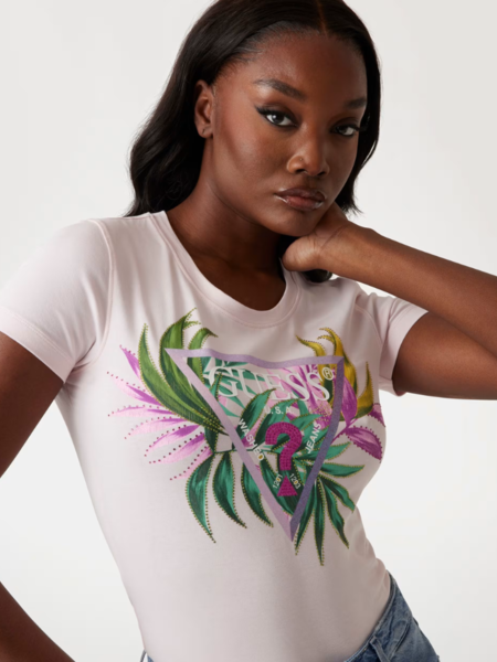 Guess CN SS Leaf Triangle T-Shirt - Low Key Pink Guess Guess CN SS Leaf Triangle T-Shirt - Low Key Pink