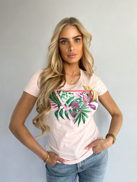 Guess CN SS Leaf Triangle T-Shirt - Low Key Pink Guess Guess CN SS Leaf Triangle T-Shirt - Low Key Pink