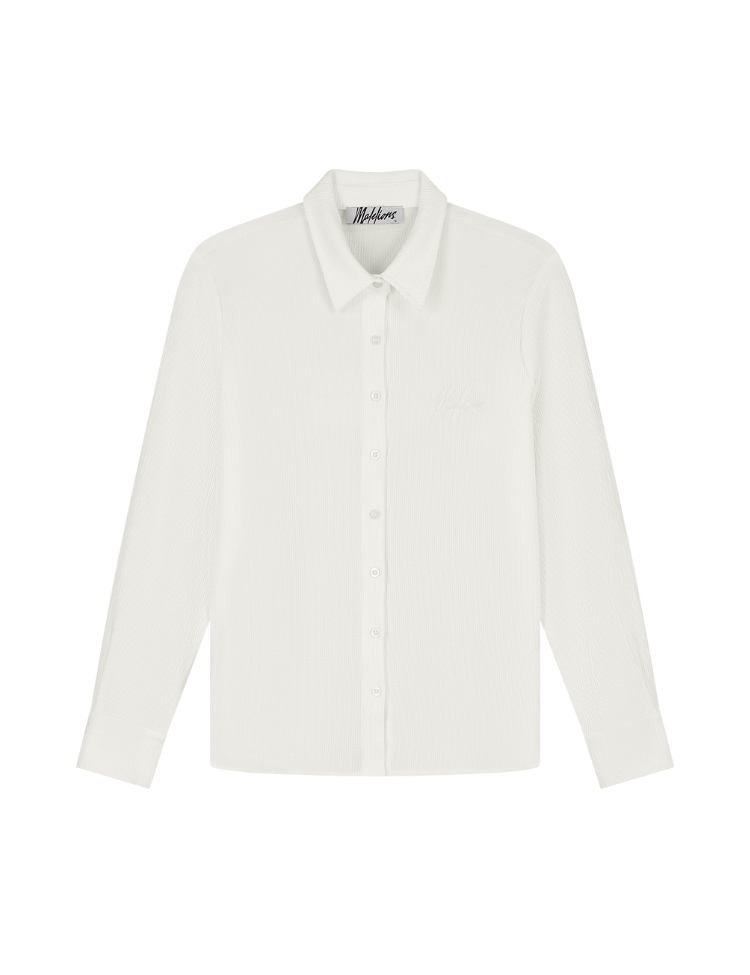 Malelions Women Seersucker Button-Up Blouse Off-White