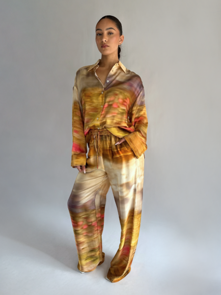 Pinko Purple Rain Satin Pants - Multi-Color Beige Print Pinko Pinko Purple Rain Satin Pants - Multi-Color Beige Print