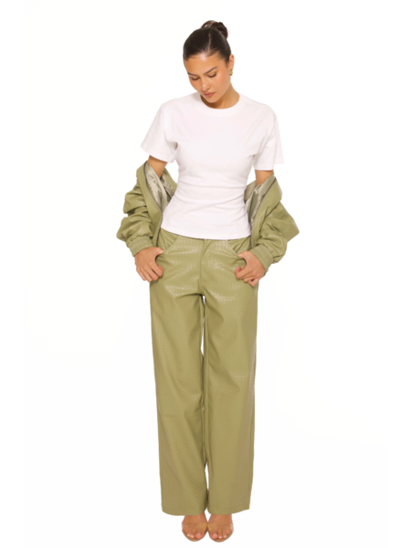 La Sisters Leather Woven Pants - Khaki La Sisters La Sisters Leather Woven Pants - Khaki