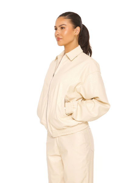 La Sisters La Sisters Leather Woven Jacket - Creme La Sisters Leather Woven Jacket - Creme