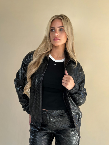 La Sisters La Sisters Leather Woven Jacket - Black La Sisters Leather Woven Jacket - Black