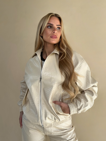La Sisters Leather Woven Jacket - Creme La Sisters La Sisters Leather Woven Jacket - Creme