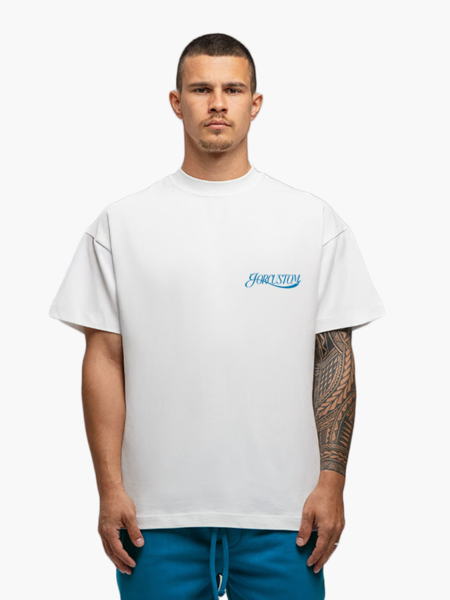 JorCustom Script Loose Fit T-Shirt - White/Petrol JorCustom JorCustom Script Loose Fit T-Shirt - White/Petrol