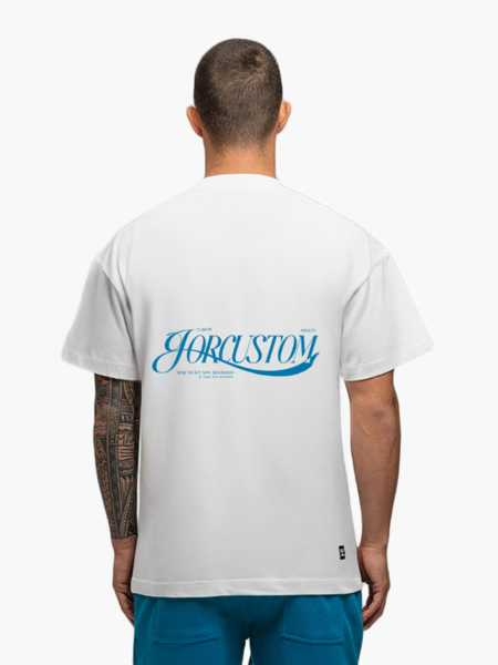 JorCustom Script Loose Fit T-Shirt - White/Petrol JorCustom JorCustom Script Loose Fit T-Shirt - White/Petrol