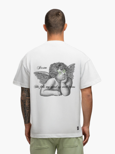 JorCustom Angel Loose Fit T-Shirt - White/SageGreen JorCustom JorCustom Angel Loose Fit T-Shirt - White/SageGreen