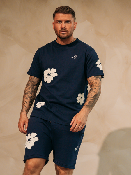 2LEGARE Flower T-Shirt - Navy/White 2LEGARE 2LEGARE Flower T-Shirt - Navy/White