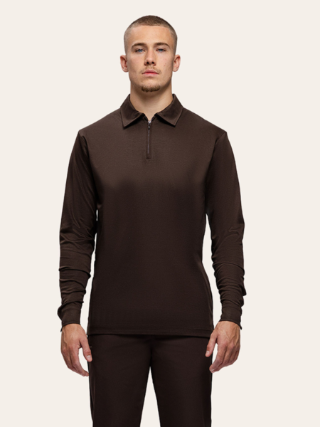 TriaD'oro Polo Zip Long Sleeve - Brown TriaD'oro TriaD'oro Polo Zip Long Sleeve - Brown