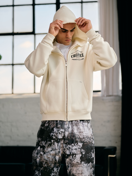 Croyez Damaged Stamp Zip Hoodie - Off-White Croyez Croyez Damaged Stamp Zip Hoodie - Off-White