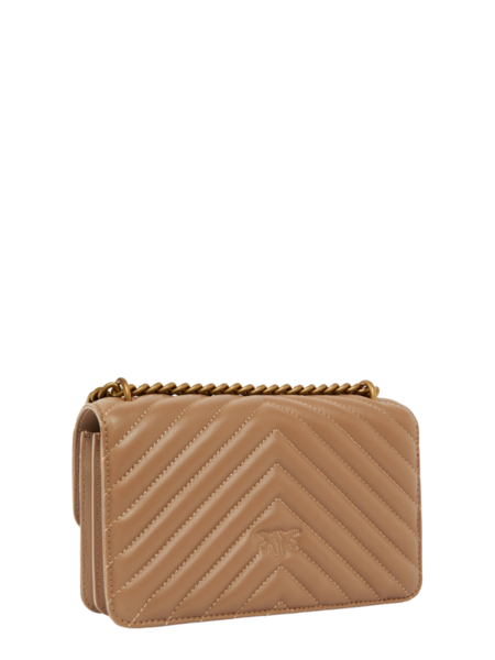 Pinko Love One Mini DC Sheep Nappa Chevron Bag - Biscotto Zenzero-Antique Gold Pinko Pinko Love One Mini DC Sheep Nappa Chevron Bag - Biscotto Zenzero-Antique Gold