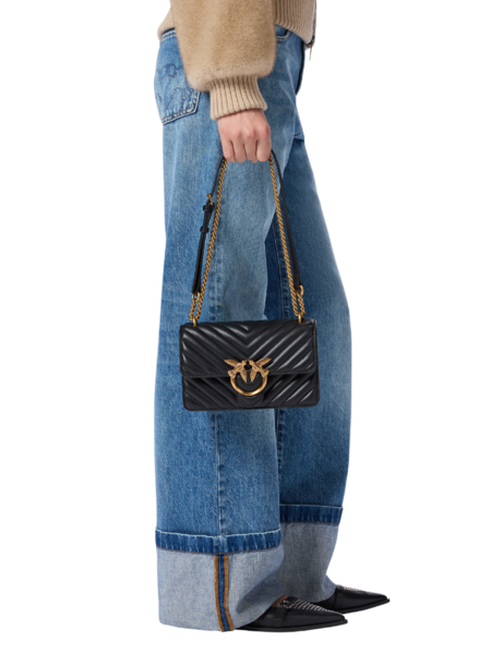 Pinko Pinko Love One Mini DC Sheep Nappa Chevron - Black-Anitque Gold