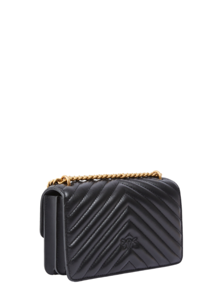 Pinko Pinko Love One Mini DC Sheep Nappa Chevron - Black-Anitque Gold