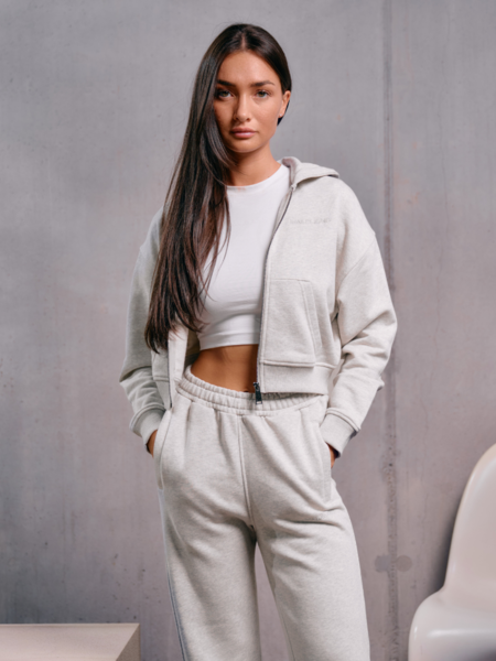 Malelions Malelions Women Cropped Zip Hoodie - Grey Melange