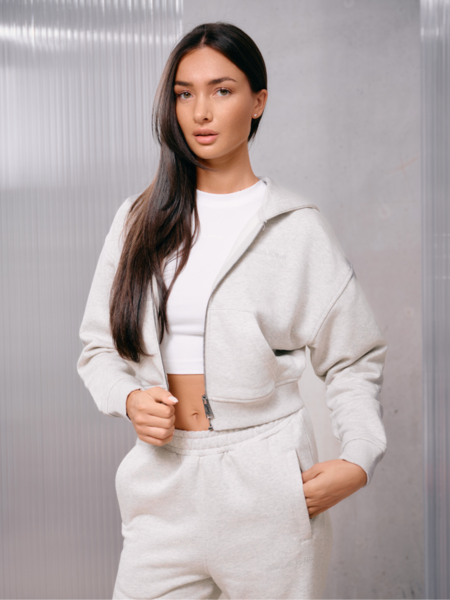 Malelions Malelions Women Cropped Zip Hoodie - Grey Melange