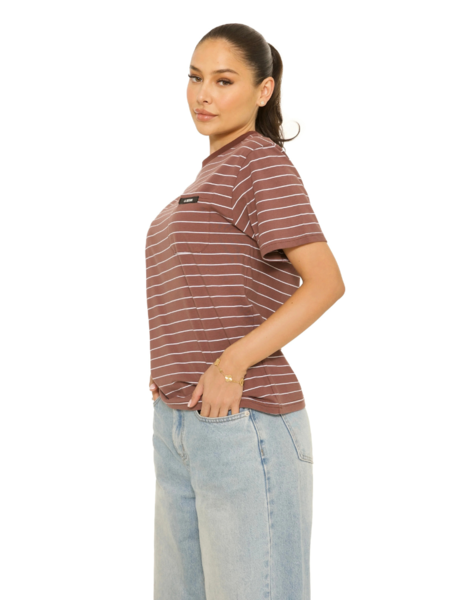 La Sisters La Sisters Short Sleeve Oversized Stripe Tee - Brown
