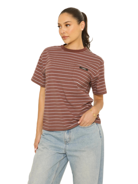 La Sisters La Sisters Short Sleeve Oversized Stripe Tee - Brown La Sisters Short Sleeve Oversized Stripe Tee - Brown