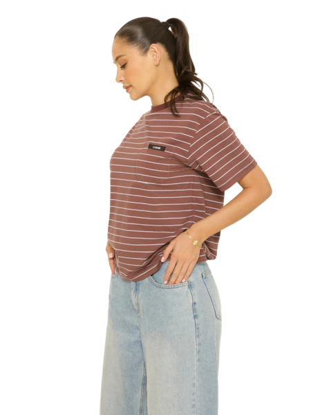 La Sisters La Sisters Short Sleeve Oversized Stripe Tee - Brown