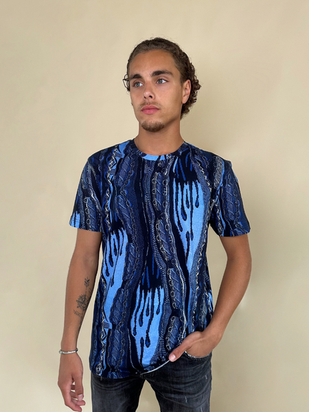 Carlo Colucci Carlo Colucci 3D Knit-Print T-Shirt C3486 - Créme/Blue Carlo Colucci 3D Knit-Print T-Shirt C3486 - Créme/Blue