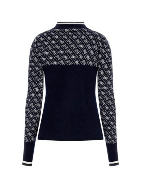 Guess Guess LS Mock Neck Aubrey 4G Sweater - 4G Blue and Cream
