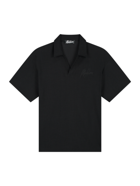 Malelions Malelions Seersucker Buttonless Polo - Black Malelions Seersucker Buttonless Polo - Black