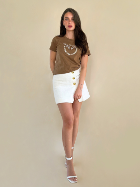 Pinko Quentin T-Shirt Jersey Ricamo Logo C- Brown-Coffee Liquer Pinko Pinko Quentin T-Shirt Jersey Ricamo Logo C- Brown-Coffee Liquer