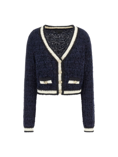 Guess Guess LS VN Aomori Tape Yarn Cardi - Suiting Blue Multi Guess LS VN Aomori Tape Yarn Cardi - Suiting Blue Multi