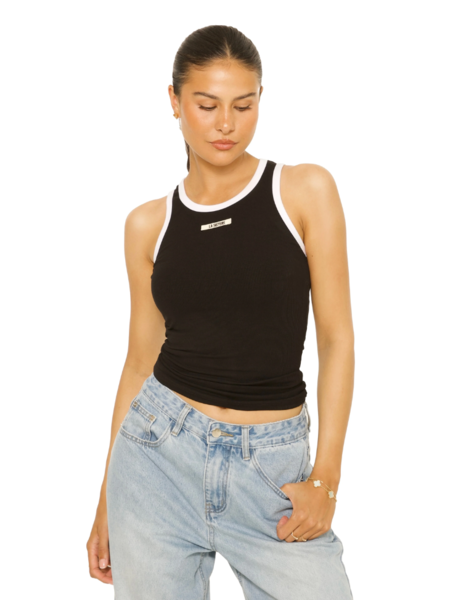 La Sisters La Sisters Essential Two Tone Ribbed Singlet - Black