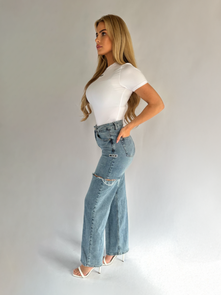 Unique The Label June Wide Leg Jeans - Mid Blue Unique The Label Unique The Label June Wide Leg Jeans - Mid Blue