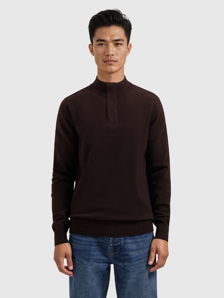 Pure Path Pure Path Regular fit Half Zip Knitwear - Dark Brown